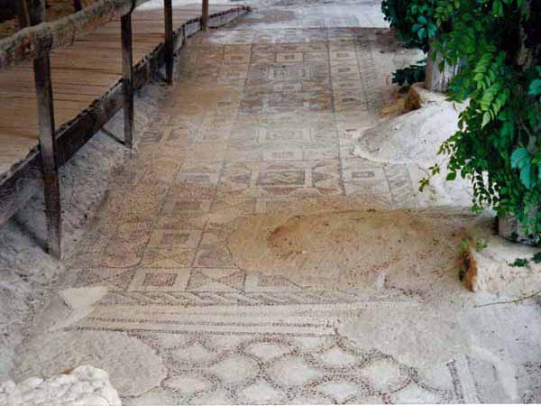 Walking in France: Mosaics in the courtyard of a late Roman luxury villa, Serviac