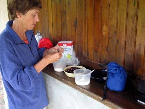 Walking in France: Preparing breakfast on the counter of a closed kiosk of the football ground