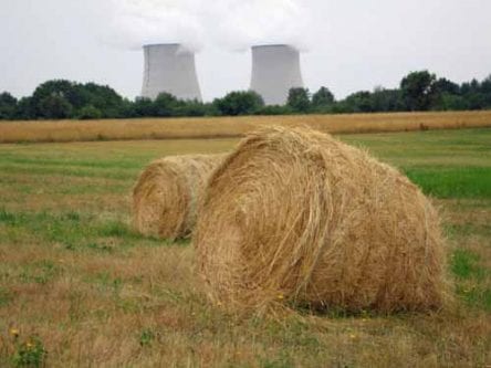 Walking in France: Hay bales and receding cooling towers