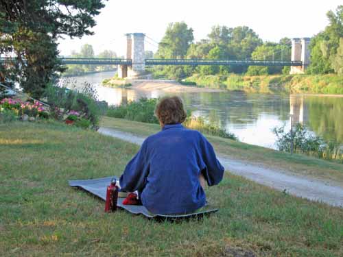 Walking in France: Breakfast at the camping ground with a fine view of the Loire