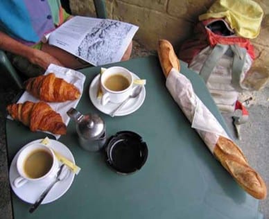 Walking in France: Second breakfast with truly wonderful croissants