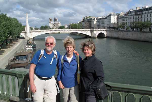 Walking in France: Crossing the Seine on the way to the Gare de Lyon with our friend Connie