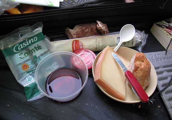 Walking in France: The makings of our picnic dinner in the tent, Cublize