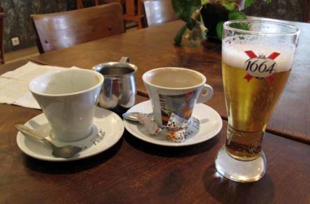 Walking in France: Coffees with cream followed by a cleansing beer