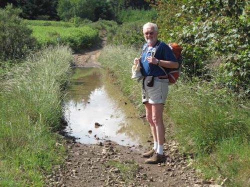 Walking in France: A wet track on the border between the departments of Rhône and Loire
