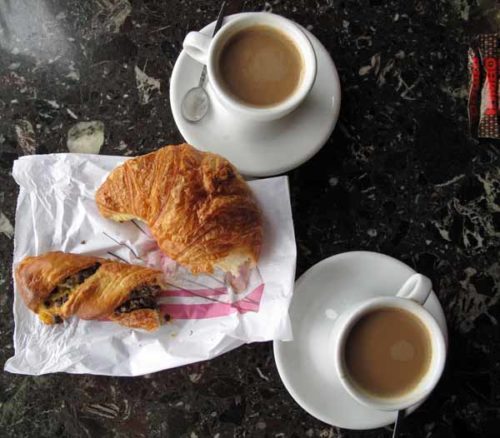 Walking in France: Coffee and croissants in Aurec-sur-Loire