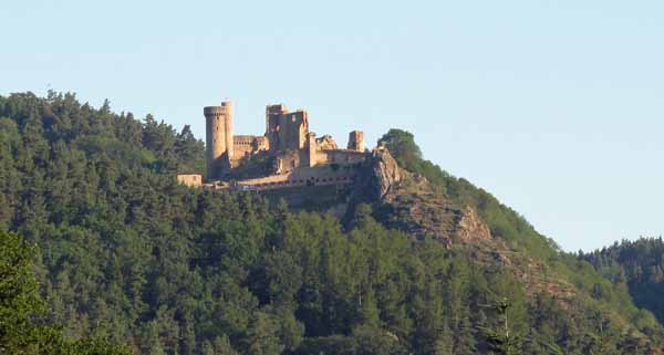 Walking in France: Looking up to the Château of Rochebaron, Bas-en-Basset