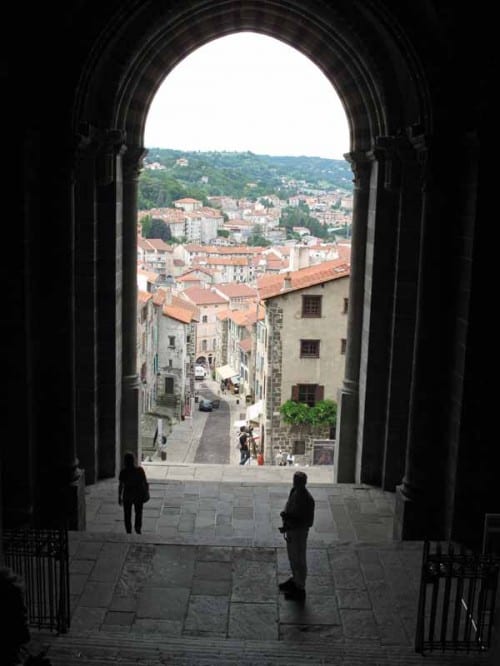 Walking in France: Looking down to le Puy from inside the cathedral