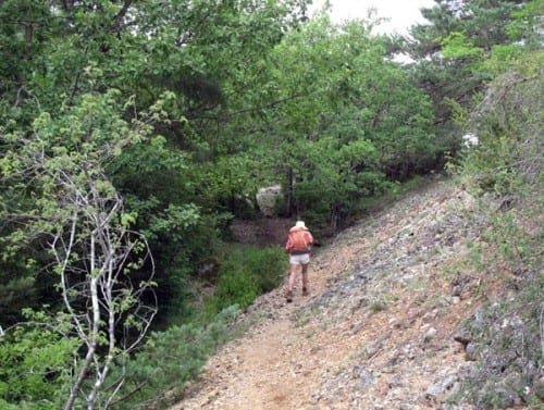 Walking in France: On a scree slope