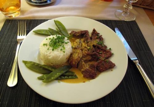Walking in France: Keith's main course of beef 