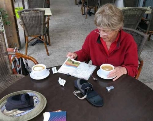 Walking in France: A good start to the day - coffee at the bar of the camping ground