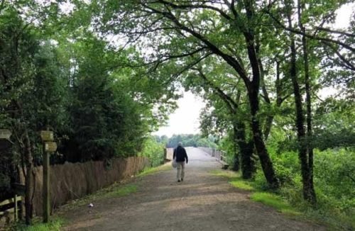 Walking in France: Approaching L'Isle-Jourdain disused railway viaduct