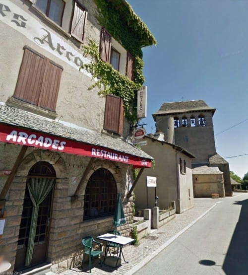 Walking in France: Hotel/restaurant and church, Canet-de-Salars