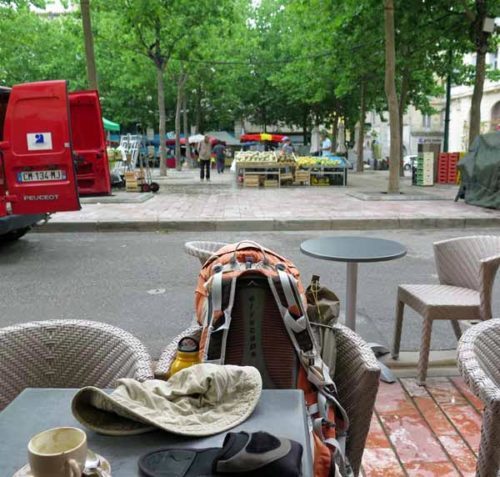Walking in France: Watching people work while having breakfast