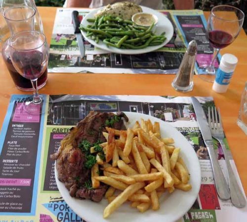 Walking in France: And steak and chips, and chicken with green beans for mains