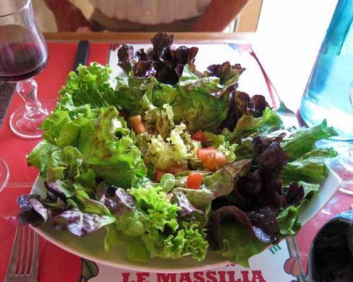 Walking in France: A large salad to start dinner