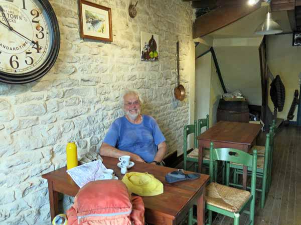 Walking in France: In the first bar at Pont d'Ouche with the wayward hat