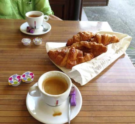 Walking in France: Second breakfast of coffee and yesterday's croissants, Le Paddy's Bar Tabac, Nurieux-Volognat