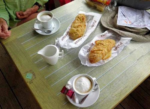 Walking in France: Hot cheese-and-bacon rolls and coffee for breakfast