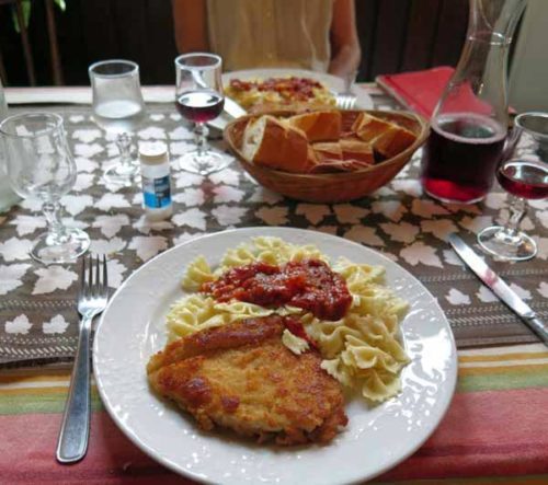 Walking in France: Followed by crumbed chicken with pasta