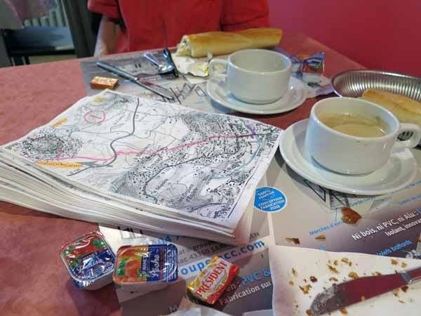 Walking in France: Our pile of maps at the start of our 2018 walk