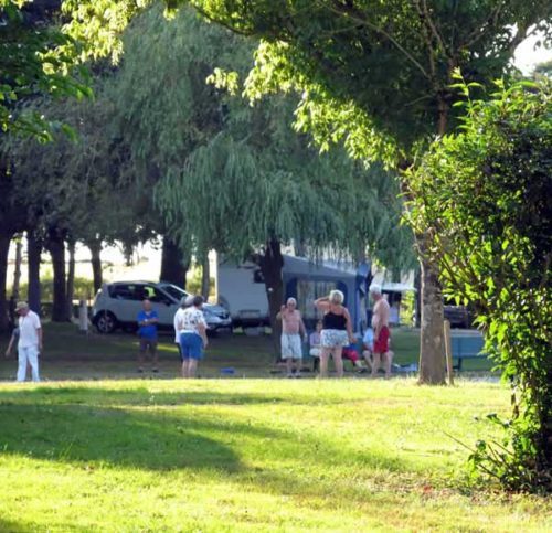 Walking in France: A nearby game of boules, Bourbon-l’Archambault camping ground