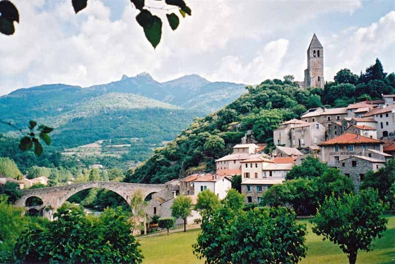 Walking in France: Looking back to Olargues and the Devil's Bridge
