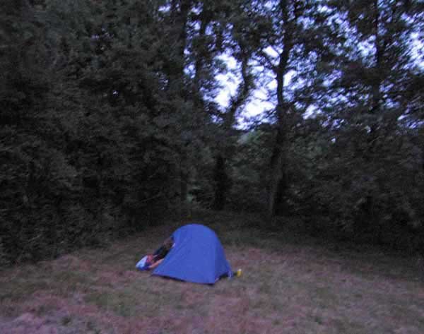 Walking in France: Emerging from our tent at first light