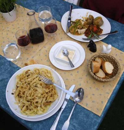 Walking in France: Our second dinner at the Volonne camping ground
