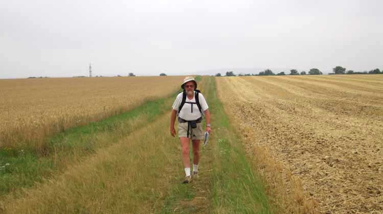 Walking in France: Striding across wide open farm land
