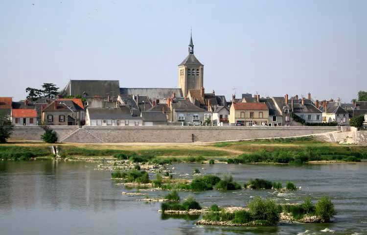Walking in France: Looking back to Jargeau along the line of the old bridge across the Loire