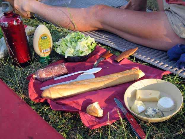 Walking in France: Picnic dinner in the camping ground