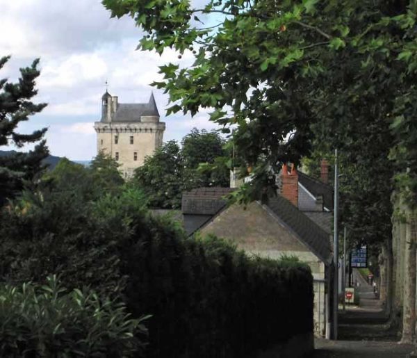Walking in France: Our first glimpse of the tower of the château of Chinon