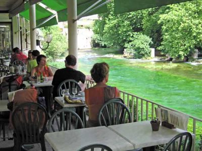 Walking in France: Coffee and water beside the Sorgue