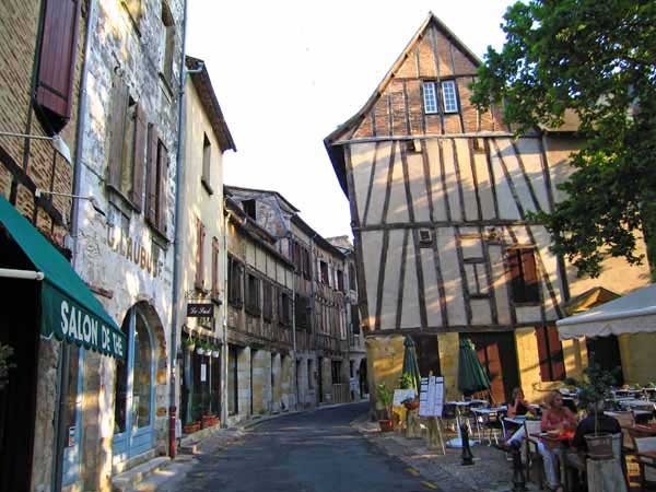 Walking in France: Half-timbered houses in the small square where we had dinner