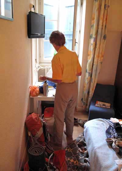 Walking in France: A tight fit in our hotel room, but we were out of the rain