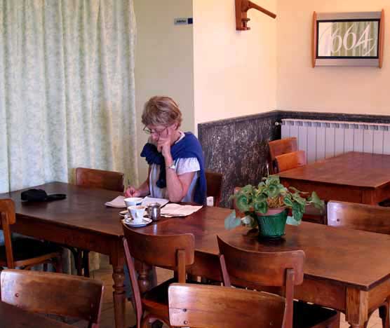 Walking in France: Writing the diary in the front room of our hotel