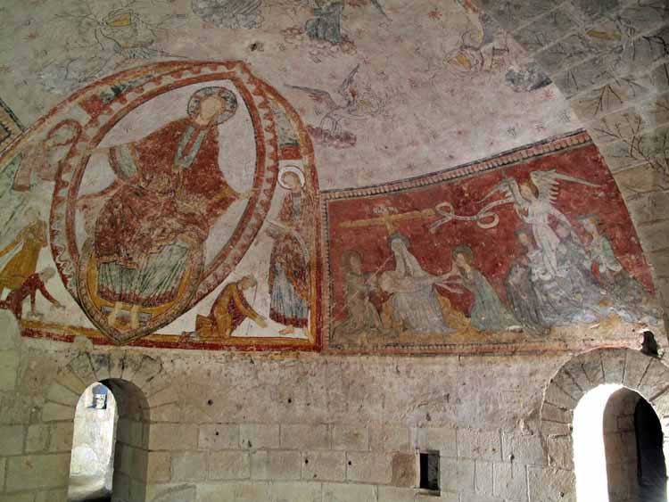 Walking in France: Frescoes in the crypt of the church, Saint-Aignan