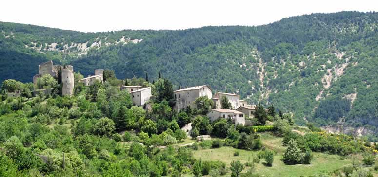 Walking in France: Our first view of the towers of Montbrun-les-Bains