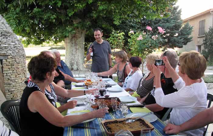 Walking in France: Our generous host introducing his own wine