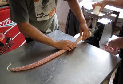 Walking in France: Sausage making in the hotel kitchen
