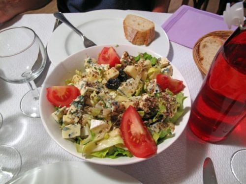Walking in France: Starters, a shared salade auvergnate