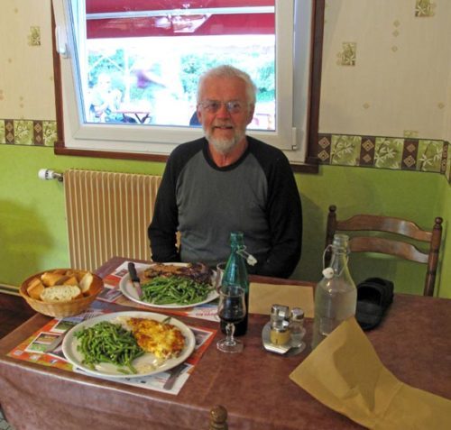 Walking in France: Dinner in the restaurant next to the camping ground, Vallon-en-Sully