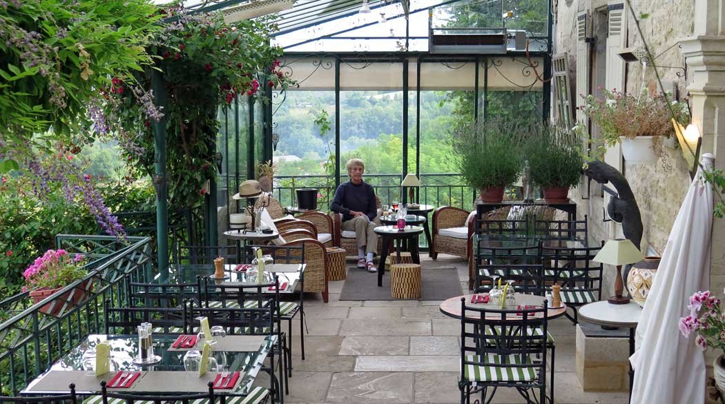 Walking in France: On the terrace, Hotel St-Robert