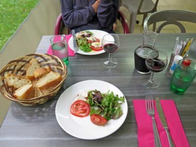 Walking in France: To start, a shared plate of tomato and mozzarella salad