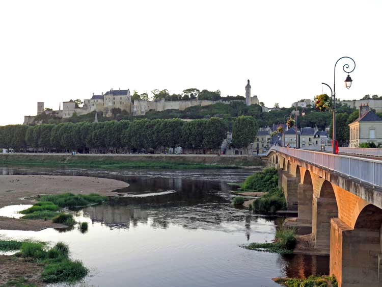 Walking in France: The ruins of Chinon's royal castle at sunset