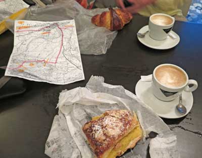 Walking in France: Coffees with a croissant and a Jésuite for breakfast