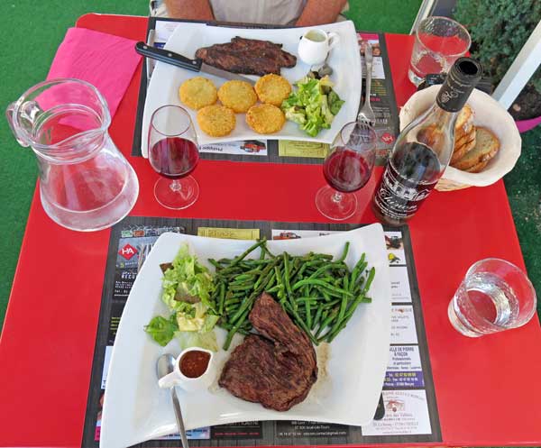 Walking in France: Our usual main course of steaks