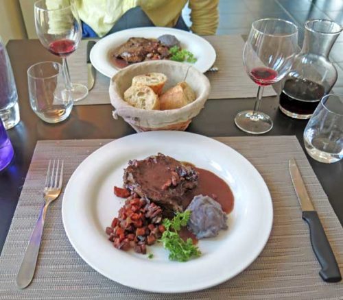 Walking in France: Main courses with mauve mashed potato