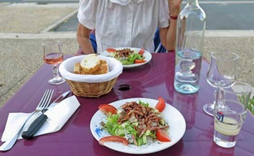 Walking in France: Ham and cheese salad to start our dinner